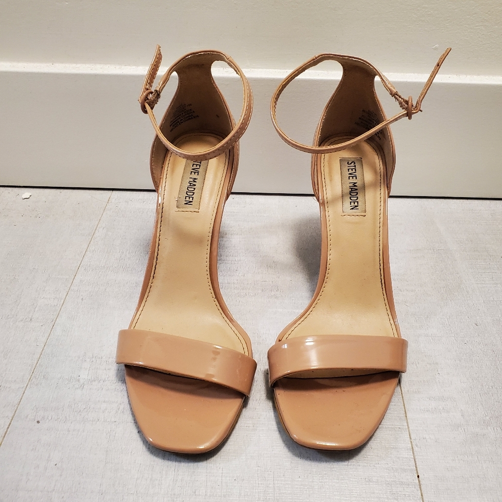 Steve Madden Nude Pink Strappy Sandal Heels Size 8 Fair Condition